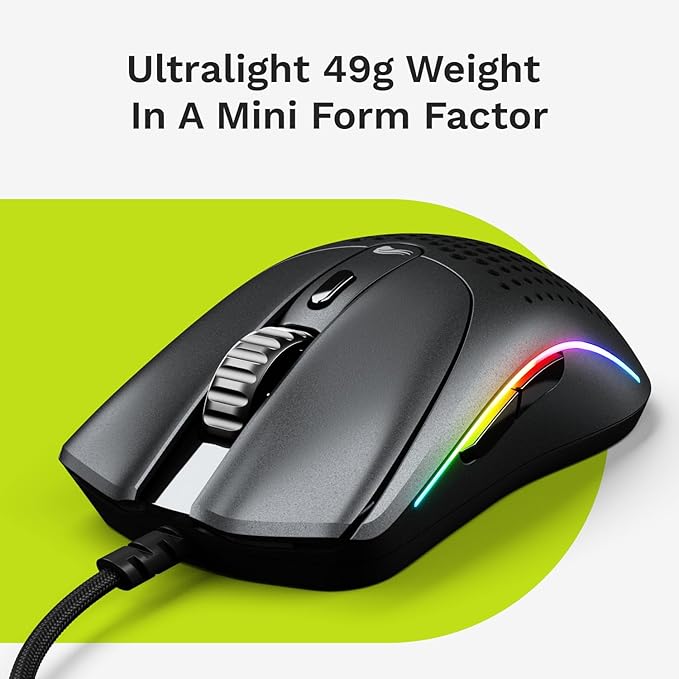 Glorious Model O 2 Mini Wired Gaming Mouse: Superlight 49g, 26K Optical Sensor, Motion Sync, 80M Clicks, 6 Programmable Buttons, Mouse for Small Hands, FPS, MMO, MOBA, Battle Royal Mouse, Black
