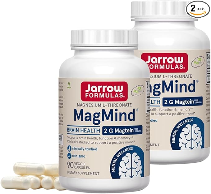 Jarrow Formulas MagMind - 90 Capsules - Includes Magnesium L-Threonate (Magtein) - Supports Brain Health & Function - 30 Servings (Pack of 2)