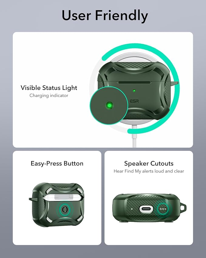 ESR for AirPods Pro 2nd Generation Case, Compatible with Airpods Pro Case 2nd/1st Gen (2023/2022/2019), Compatible with MagSafe, Powerful Drop Protection, Magnetic Lid, Green