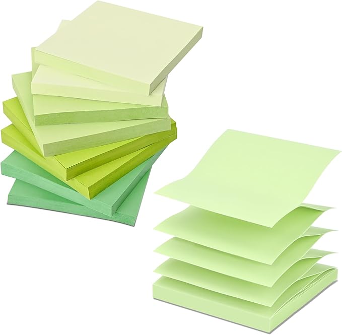 BAYTORY 640 Sheets Pop Paper Up Sticky Notes, 3 x 3 Inches, Self-Sticky Note Pads, Green Gradient Sticky Pads, Memo Pads for School Office Home Desk Accessories (Green Series)