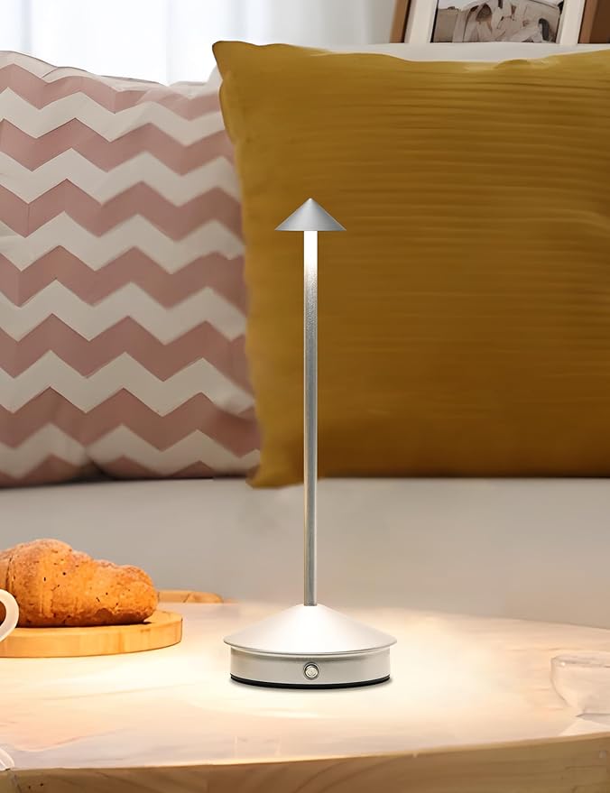 Cordless Table Lamps,LED Rechargeable Desk Lamp,Portable Modern USB Battery Operated Lights,Outdoor Waterproof Touch Dimmable,for Patio,Restaurant,Bar,Camping,Dining Home Set of 2 Silver