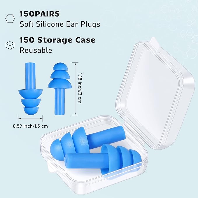 Tondiamo 150 Pairs Ear Plugs Bulk Individually Wrapped Silicone Ear Plugs with Carry Case Soft Reusable Noise Cancelling Earplugs for Sleeping Swimming Concerts Shooting Noise Reduction(Multicolor)