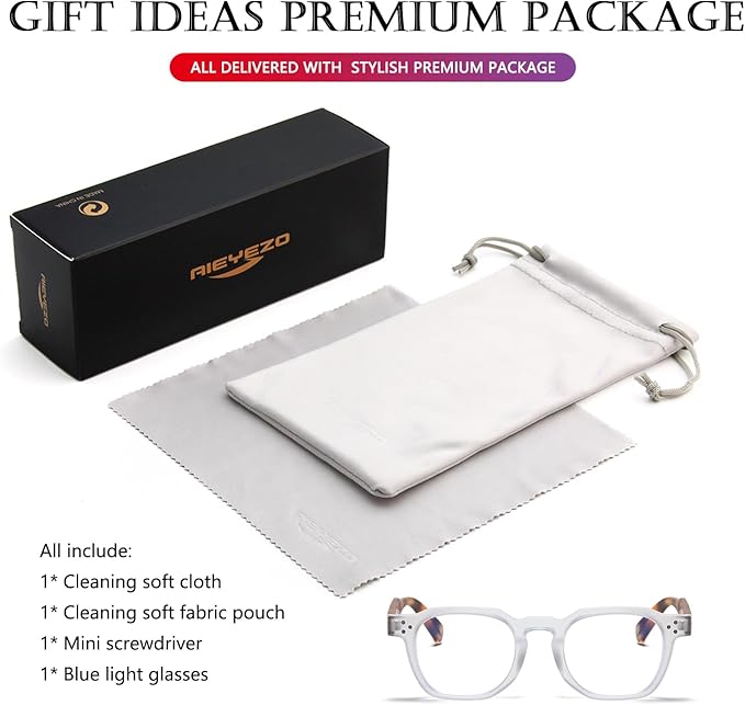 AIEYEZO Retro Blue Light Glasses for Men Women Square Thick Framed Eyeglasses Trendy Vintage Computer Glasses