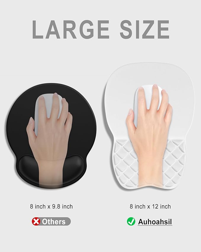 Auhoahsil Ergonomic Mouse Pad with Wrist Rest, Comfortable Slope Computer Mouse Mat with Wrist Support, Memory Foam Filling, Non-Slip Silicone Base, Pain Relief, for Gaming & Work, 8 x 12 in, White