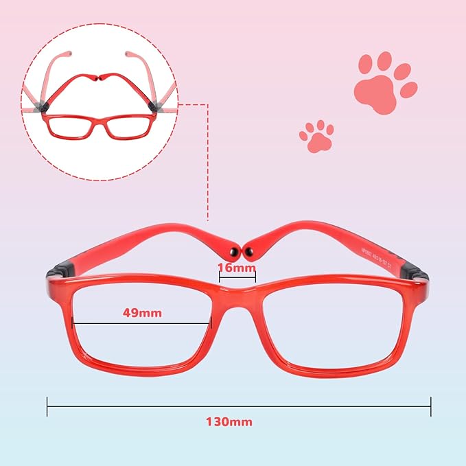 BiBiBear Toddler/Kids/Teens Glasses - Unbreakable TR90 Frame, 180° Flexible, Lightweight & Safe Glasses for Kids Age 2-15