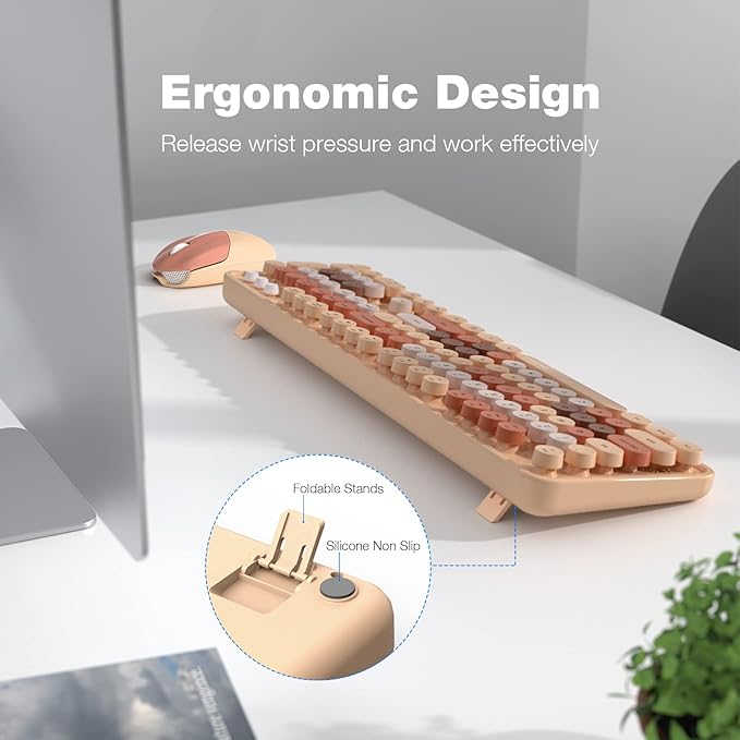 KNOWSQT Wireless Keyboard and Mouse Combo - MilkTea Colorful 2.4G Typewriter Full-Size Cute Keyboards - USB Receiver Plug and Play, for Computer, PC, Laptop, Desktop, Windows