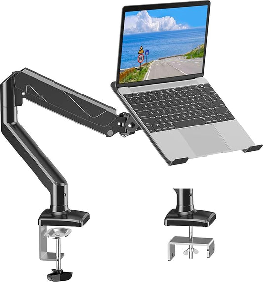 MOUNTUP Laptop Stand for Desk, Adjustable Aluminum Laptops Arm Mount for 14-17 Inch Notebook & 32" Monitor, Laptops Arm for Desk Support for 4.4-19.8lbs, 2-in-1 Laptop Desk Mount with Clamp/Grommet