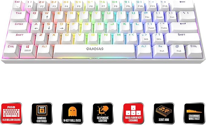 GAMDIAS Hermes E3 RGB Mechanical Gaming Keyboard Blue Switch with 19 Built-in Lighting Effects Certified Optical Switches and N-Key Rollover & Anti-Ghosting Functionality (Hermes E3 White)