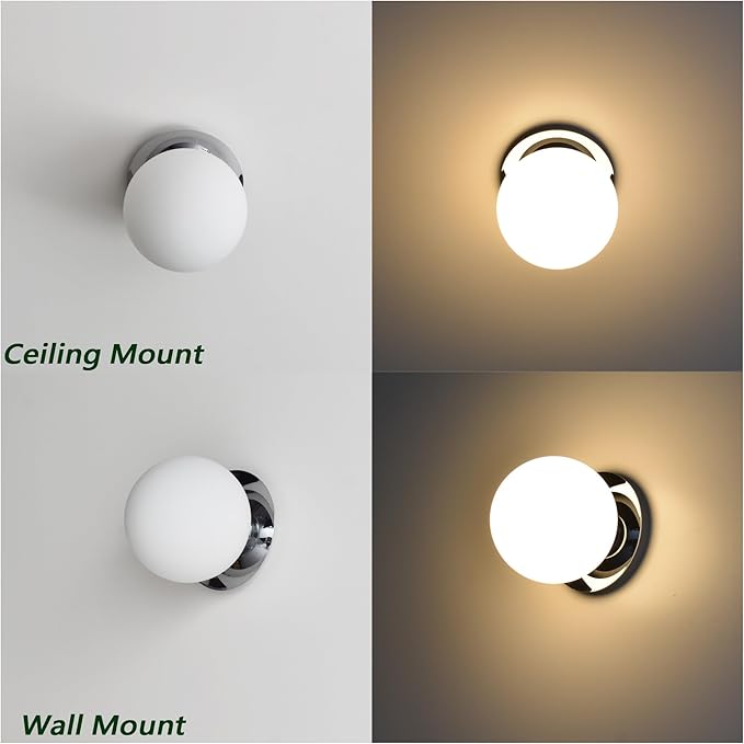 Wall Sconces, 1 Light Modern Globe Sconce, Wall Light for Bedroom Bathroom Living Room & Hallway Vanity Lighting, Ceiling Light Fixture (1-Light, Chrome)