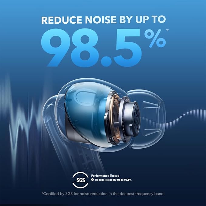 Soundcore by Anker Liberty 4 NC Noise Cancelling Earbuds, 98.5% Noise Reduction, Adaptive Noise Cancelling to Ears and Environment, Hi-Res Sound, 50H Battery, Wireless Charging, Bluetooth 5.3