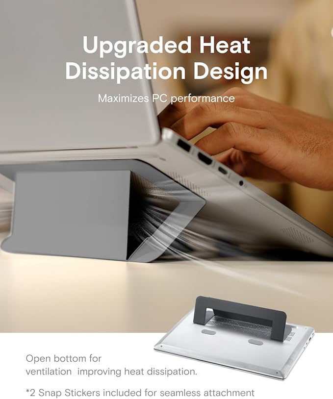 MOFT Laptop Stand for Desk, Adhesive Airflow Laptop Cooling Riser for Heat Dissipation with 2 Adjustable Viewing Angles, Foldable & Portable Computer Stand Compatible with Laptops 11"-16", Cool Grey