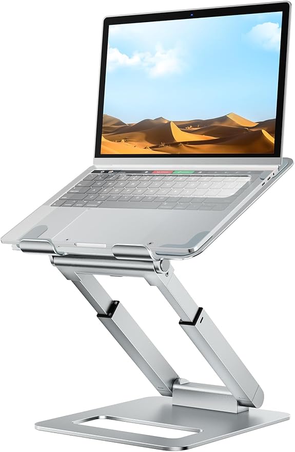 tounee Laptop Stand for Desk Adjustable Height, Telescopic Computer Stand with Pull Out Design Ergonomic Laptop Riser Fits All Laptops 10-17"-Silver