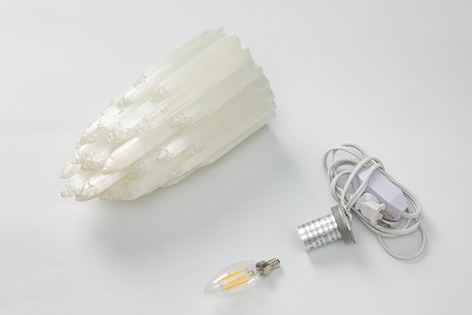 Handcrafted Selenite Lamp Salt Lamp Natural Crystal Light for Relaxation Table Lamp Salt Rock Night Light with Dimmer Switch for Bedroom, Yoga Room, Healing Meditation Decor White