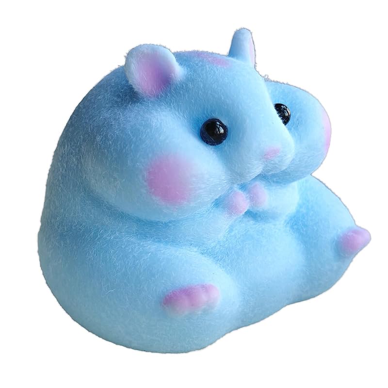 Handmade Flocked Hamster Taba Squishy Toy - Cute Realistic Silicone Animal Fidget Sensory Toy, Ultra-Soft Stress Relief Squeeze Toy for Relaxation Gift (Blue)