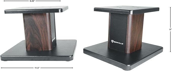 Rockville RHT8D Desktop Speaker Stands, Dark Wood, 66 lbs Capacity, Vibration Isolation Pads, Sturdy MDF Build, Sleek Design, for Bookshelf Speakers and Studio Monitors