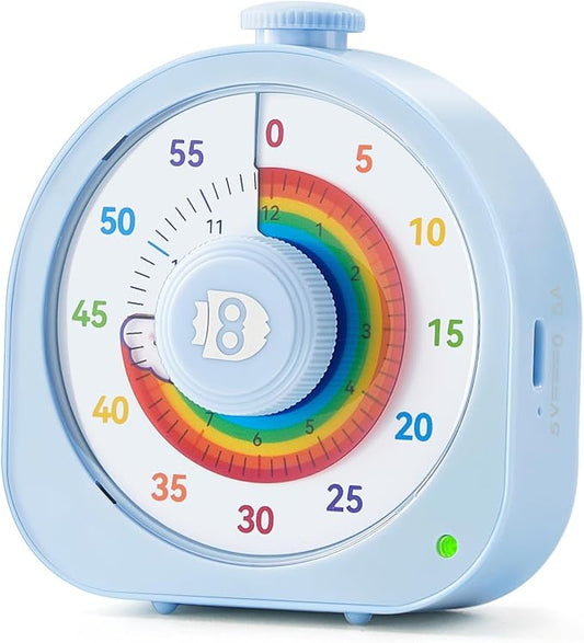 Visual Timer for Kids, Rechargeable Timer for Classroom Office Kitchen with 'Rainbow' Pattern Design, 60min/12h Silent Countdown Timers, Pomodoro Timers Management Tool for Toddler ADHD