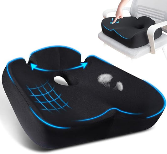 Ergonomic Memory Foam Seat Cushion for Tailbone Pain Relief –Office Chair Cushion for Coccyx, Sciatica & Pressure Relief –Large Chair Cushions for Car Seat, Wheelchair – Washable Non-Slip Cover