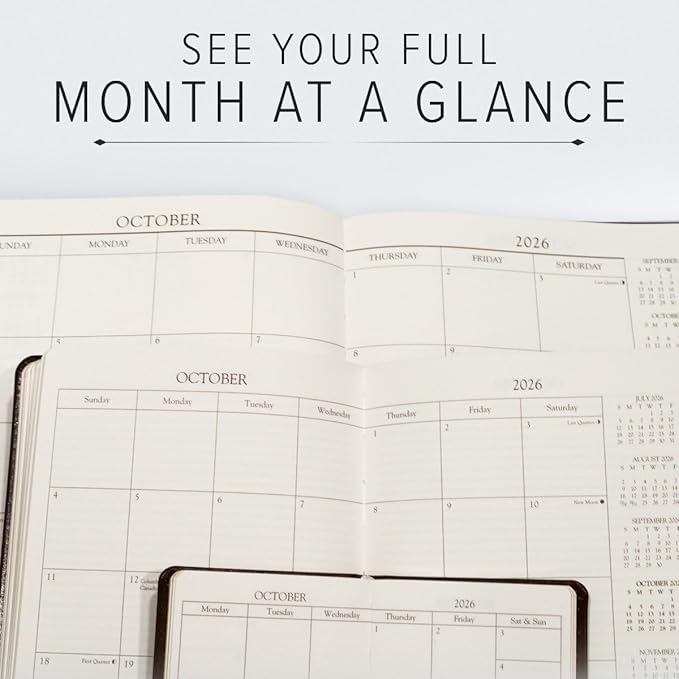 Gallery Leather Large Monthly Planner 2025-2026, Elegantly Bound Calendar Planner and Notebook with Stylish Gold-Gilded Page Edges, 18 Months - Acadia Pool - 9.75x7.5"