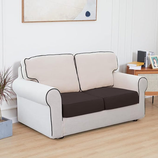 Easy-Going 100% Waterproof Chair Sofa Seat Cushion Slipcovers Couch Cushion Cover Stretch Furniture Protector for Kids, Pets (2-Piece Loveseat Cushion, Chocolate)