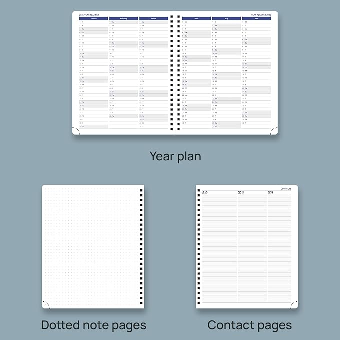 POPRUN 2025-2026 Weekly Planner 7.25'' x 8.25''Academic Spiral Appointment Book (July 2025-June 2026) with Quarter-Hourly Schedule, Monthly Tabs, Leather Softcover, Inner Pocket - Pacific Green