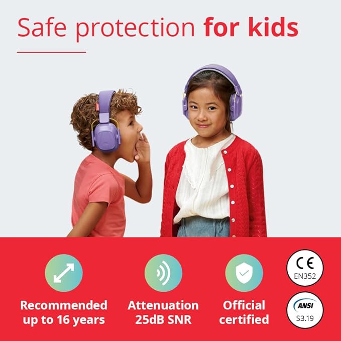 Alpine Muffy Kids - Hearing Protection - CE & ANSI Certified - Adjustable for Ages 3-16 years - Noise Cancelling Headphones - 25dB Sound Reduction Ideal for Protection and Concentration Aid – Purple