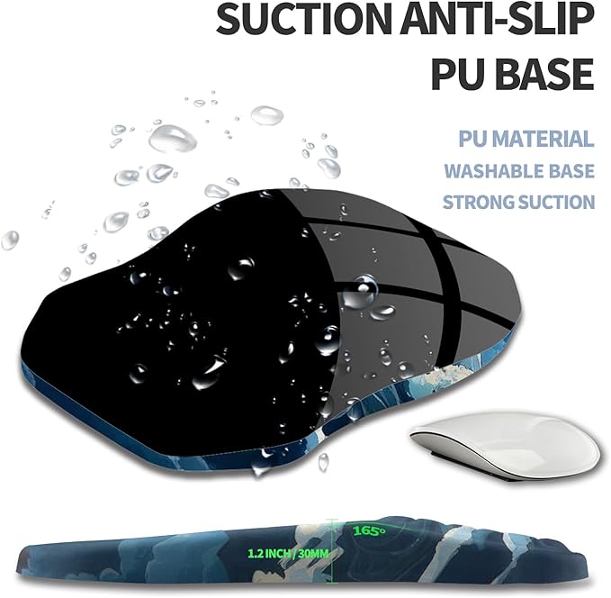 Ergonomic Raised Mouse Pad Wrist Support with Bilateral Slope Memory Foam Mousepad for Wrist Rest and Carpal Tunnel Pain Relief 11.8x7.9〃Indigo Fury Wave