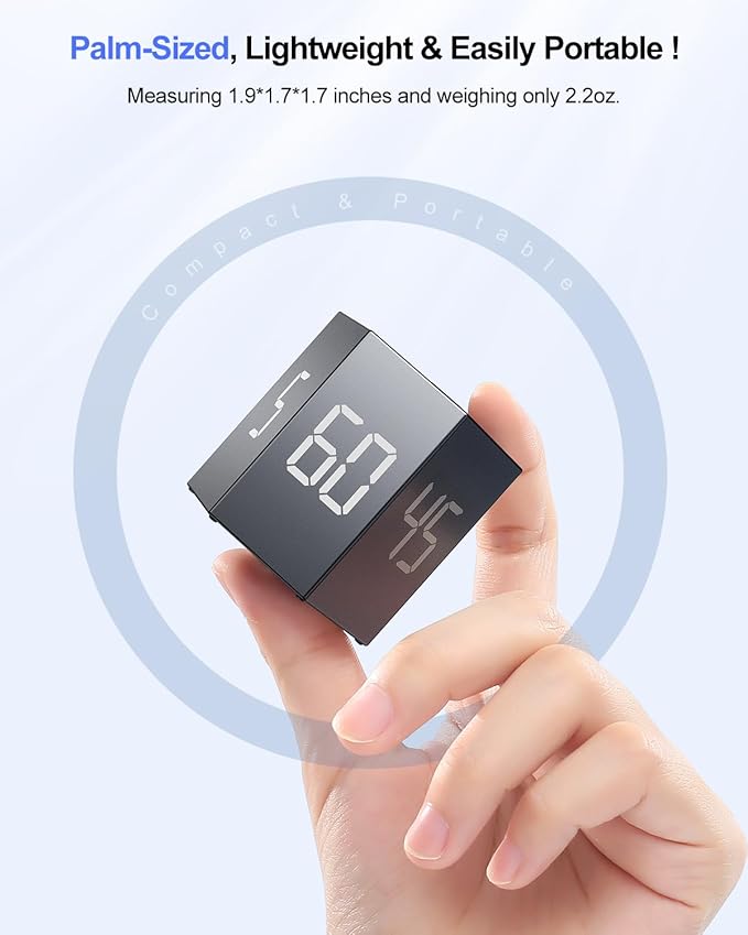 Pomodoro Timer Cube, Hexagon Productivity Timer, Pause & Resume, Silent, Vibrate & Adjustable Sound Alert, for ADHD, Task, Work, Study, 5/15/25/30/45/60min & Custom Countdown,Gray