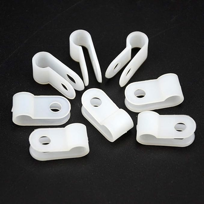 XINGYHENG 100pcs White Nylon R-Type Cable Clamps Fastener for 1/8 Inch (3.2mm) Dia Wire Tube Plastic Wire Cord Clip Fixer with 100 Pack Screws for Wire Management