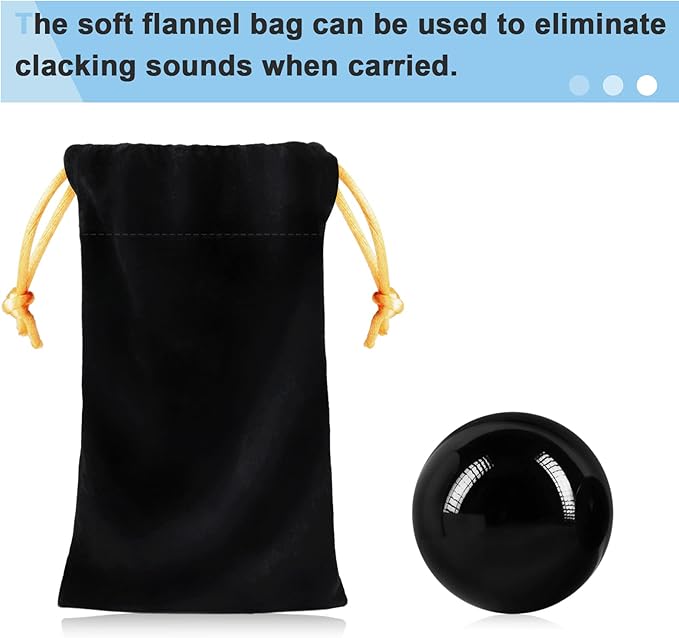 Learay 2PCS Black Obsidian Baoding Balls, Chinese Health Exercise Massage Balls with Carry Pouch for Stress Relief Hand Exercise Balls (Black/1.57 inch)