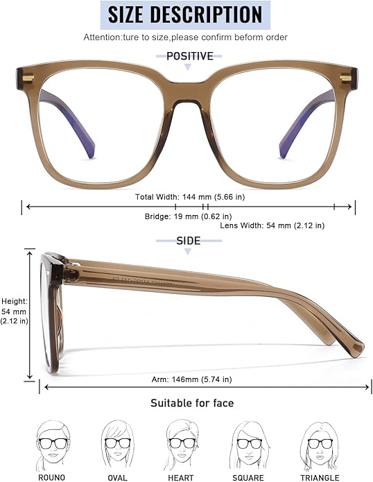 PANNER Oversized Square Blue Light Blocking Glasses for Women Men Anti Glare Reduce Eyestrain Computer Glasses