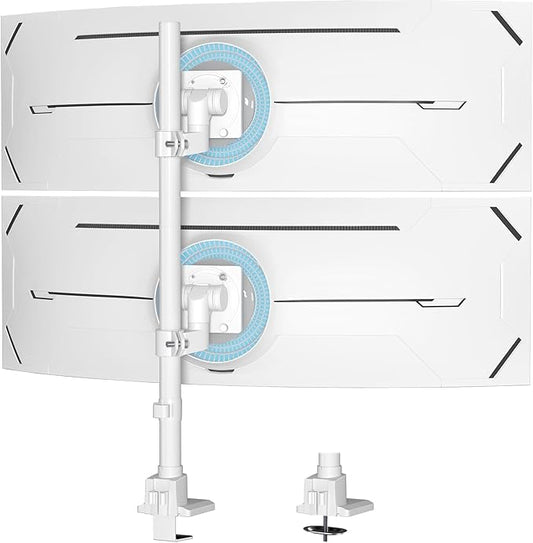 Dual Monitor-Arm Heavy Duty Ultrawide - 24-57 inch Vertical Dual Monitor Mount, Adjustable Stacked Double Monitor Desk Mount Stand, Max Load 59.4 lbs (per Screen), VESA 75/100 mm, White