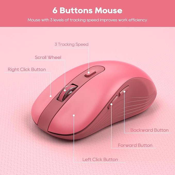Wireless Keyboard and Mouse Combo, Retro Round Keycaps, Cute Full-Size Typewriter Keyboard with Phone Holder, Sleep Mode, Click Soft, 2.4GHz Cordless Connection for Windows/PC/Laptop (Pink-Colorful)