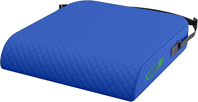 Extra Large Memory Foam Seat Cushion - Wheelchair Cushion Pad, Anti-Slip, Removable Strap, Coccyx Pain Relief, 19” X 17” X 3” (Blue)