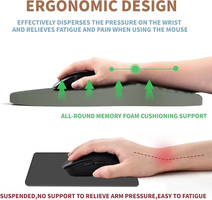 Ergonomic Mouse Pad Wrist Support with Foam Massage Design, Pain Relief Mousepad with Wrist Rest, Non-Slip PU Base, Computer Mouse Pads for Desk, Office & Home - Grass Green