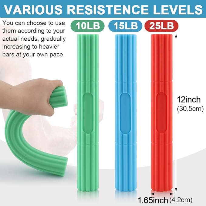3 Pcs Flex Resistance Bars,Twist Obstruction Hand Grip Strength Trainer Resistance Bars for Golfers Elbow Tendonitis Wrist and Forearms Pain Relief(Light green Blue Orange)