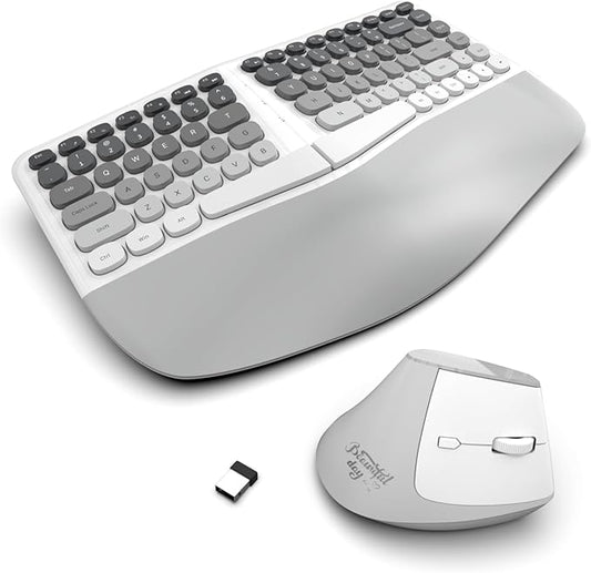 Ergonomic Wireless Keyboard and Mouse Set Creamy Wireless Keyboard Silent Mice Set with Wrist Rest for Computer, Laptop, PC, Mac, Windows