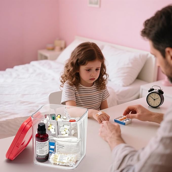 Clear Lockable Storage Box with Combination Lock - Heavy Duty Medicine,Food,Snack & Electronics Organizer Jar,Childproof Phone Jail,Gaming Device Lockbox Container Tank,Self Control Prize Bin (Red)