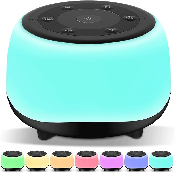 White Noise Sound Machine with 7 Colors Night Light 34 Soothing Sounds, Portable Sound Machine for Baby Adults Kids Sleep with 30 Volume Levels 4 Timers Adjustable Brightness (Black)