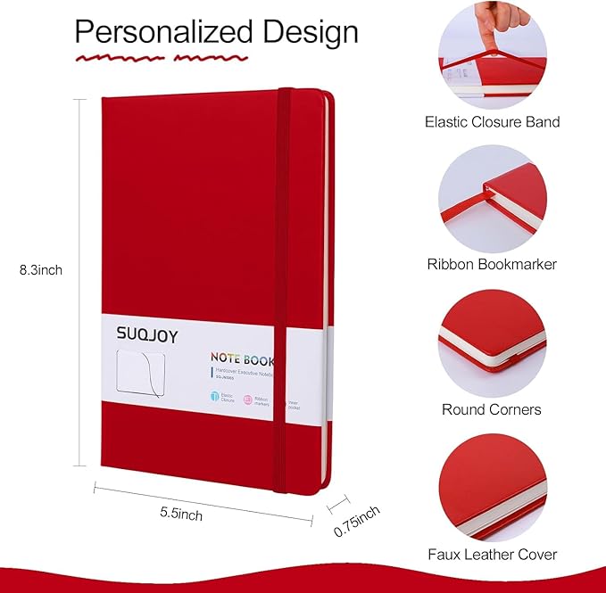 Lined Journal Notebooks, 4 Pack 160 Pages, 5.5x 8.2-Inch Journals for Women Men, Hardcover Notebook with 100 gsm Thick Paper, A5 Size College Ruled Notebook for Writing/Travel/Work (Red, 6 Pack)