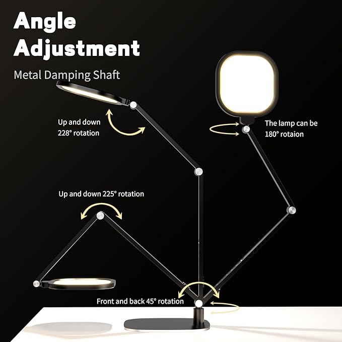LED Desk Lamp for Home Office, Eye-Caring Modern Desk Light, 3 Color Temperature 10 Brightness Computer Light, Dimmable Desk Light with Memory & Timer Func, Metal Swing Arm Table Lamp