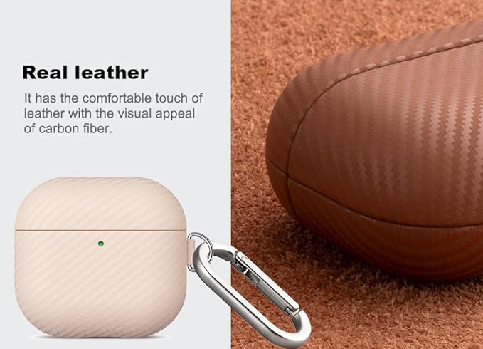Leather Case - for AirPods 4th Generation Case Cover with Keychain - Selected Skin-Friendly Leather, Carbon Fibre Texture, Handmade Drop Protective Hard Cover for AirPods 4 - Pearl White