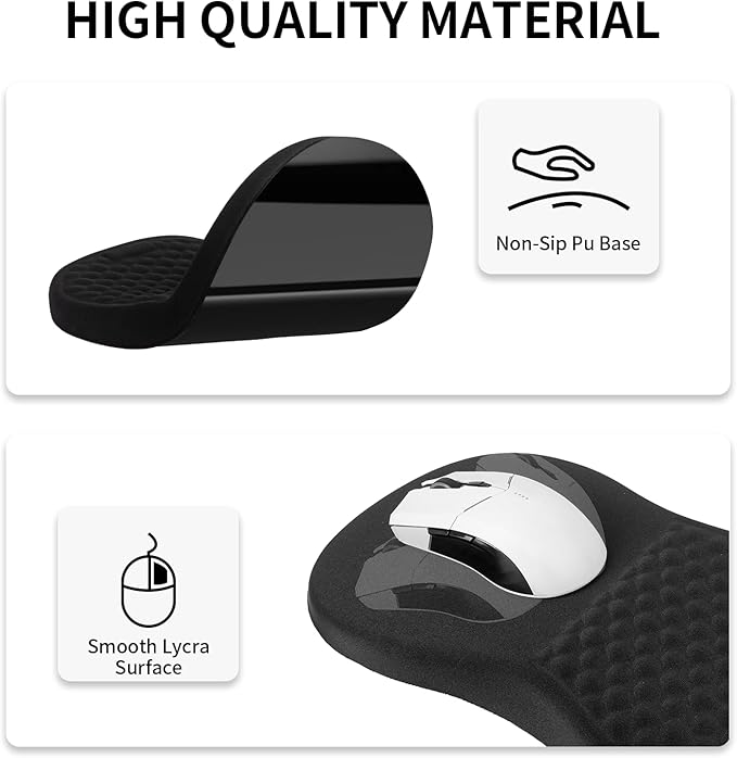Ergonomic Mouse Pad Wrist Support and Keyboard Wrist Rest, Computer Carpal Tunnel Mouse Pads for Desk with Coaster Set, Memory Foam Mousepad with Non-Slip PU Base for Home Office (Black)