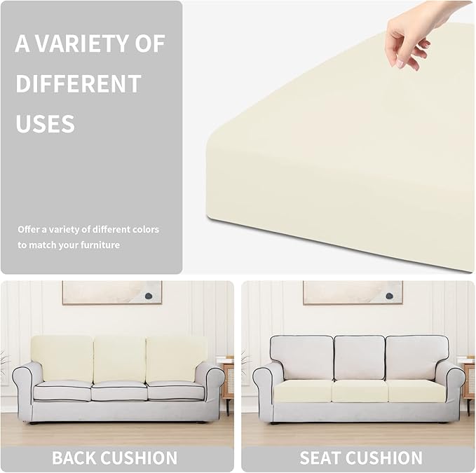 Easy-Going 100% Waterproof Chair Oversized Sofa Seat Cushion Slipcovers Couch Cushion Cover Stretch Furniture Protector for Kids, Pets (3-Piece Oversized Sofa Cushion, Ivory)