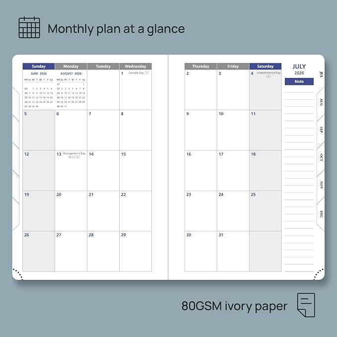 POPRUN Daily Planner 2026 (A5 Size-5.75" x 8.5") One Page Per Day Planner with Vegan Leather Hardcover - Agenda 2026 (Jan- Dec) Page A Day Calendar Book with Monthly Tabs, Pocket TJ-Midnight Green