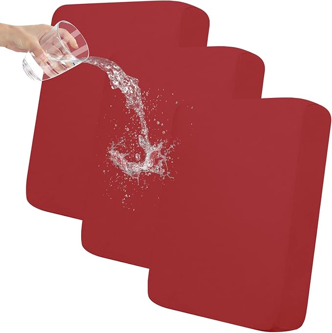 Easy-Going 100% Waterproof Chair Sofa Seat Cushion Slipcovers Couch Cushion Cover Stretch Furniture Protector for Kids, Pets (3-Piece Sofa Cushion, Christmas Red)