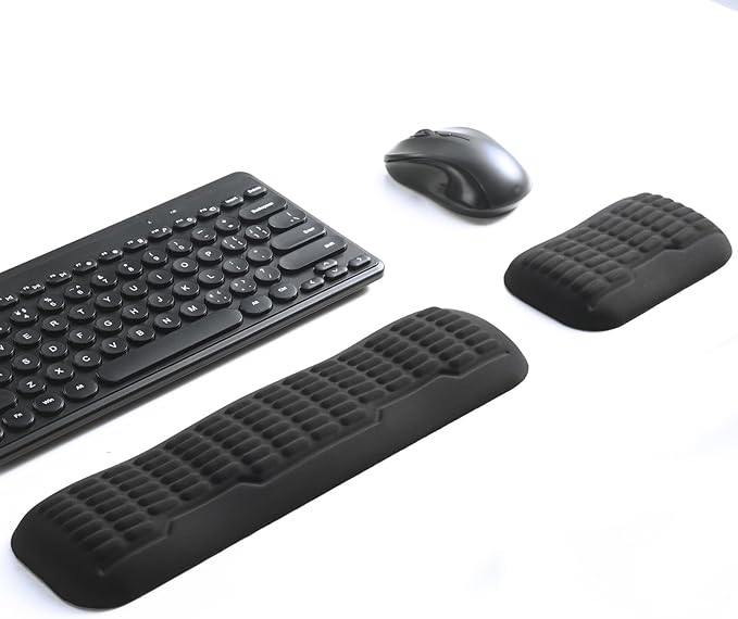 UnivoColors Compact-Sized Keyboard & Mouse Wrist Rest Set-Ergonomic 3.0 Upgrade with Wave Curve Support,Non-Slip Base,Perfect for Work & Gaming(Black)