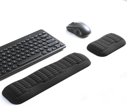 UnivoColors Compact-Sized Keyboard & Mouse Wrist Rest Set-Ergonomic 3.0 Upgrade with Wave Curve Support,Non-Slip Base,Perfect for Work & Gaming(Black)
