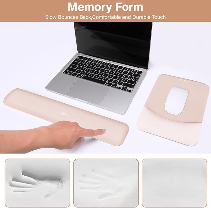 MOSISO Wrist Rest Support for Mouse Pad&Keyboard Set, Rectangular Ergonomic Mousepad Non-Slip Base Home/Office Pain Relief&Easy Typing Pad with Neoprene Cloth&Raised Curved Memory Foam, Apricot