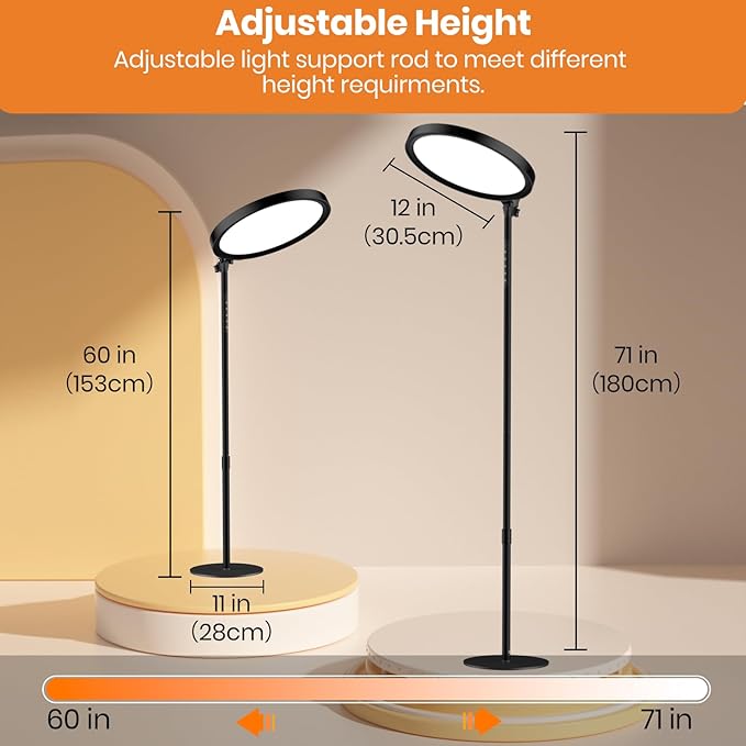 Light Therapy Lamp,12000 Lux UV-Free Sun Lamp Full Spectrum Sunlight Lamp with 12" Panel/71 High/4 Color Temperature/5 Brightness/Remote Control, 2 in 1 Retractable Floor Light Therapy Lamp