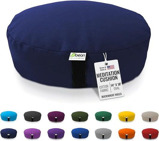 Bean Products Zafu Meditation Pillows for Sitting on Floor, Yoga Cushion, Cotton/Buckwheat Fill Yoga Pillow, Zafu Meditation Cushion, Zen Kneeling Prayer Pad- Made in USA - 14"x18" Oval - Navy